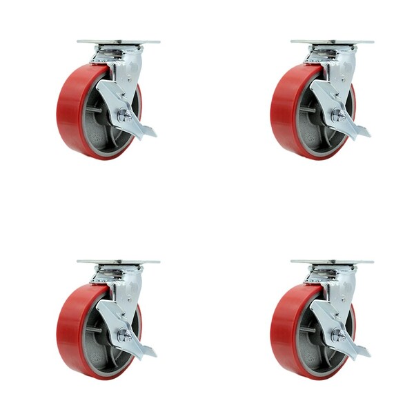 Service Caster Tool Box Caster Wheel Set 6'' Red Poly on Cast Iron Swivel Casters, 4PK TOOL-SCC-30CS620-PUR-RS-TLB-4 - main